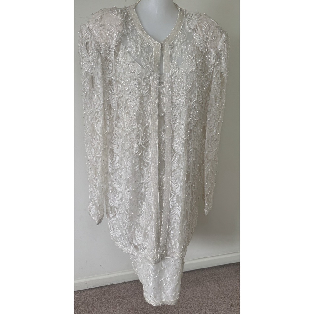 VTG Scala Beaded Lace Dress and Jacket Women's Size 3X Ivory